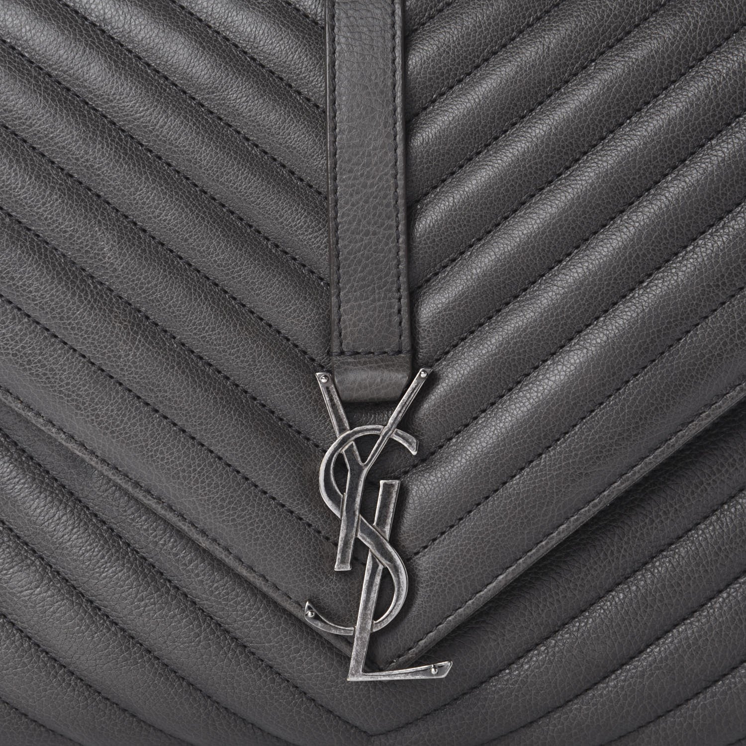 Saint Laurent Sheepskin Matelasse Chevron Monogram Large College Satchel Dark Anthracite 14 of 14
