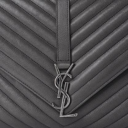 Saint Laurent Sheepskin Matelasse Chevron Monogram Large College Satchel Dark Anthracite 14 of 14