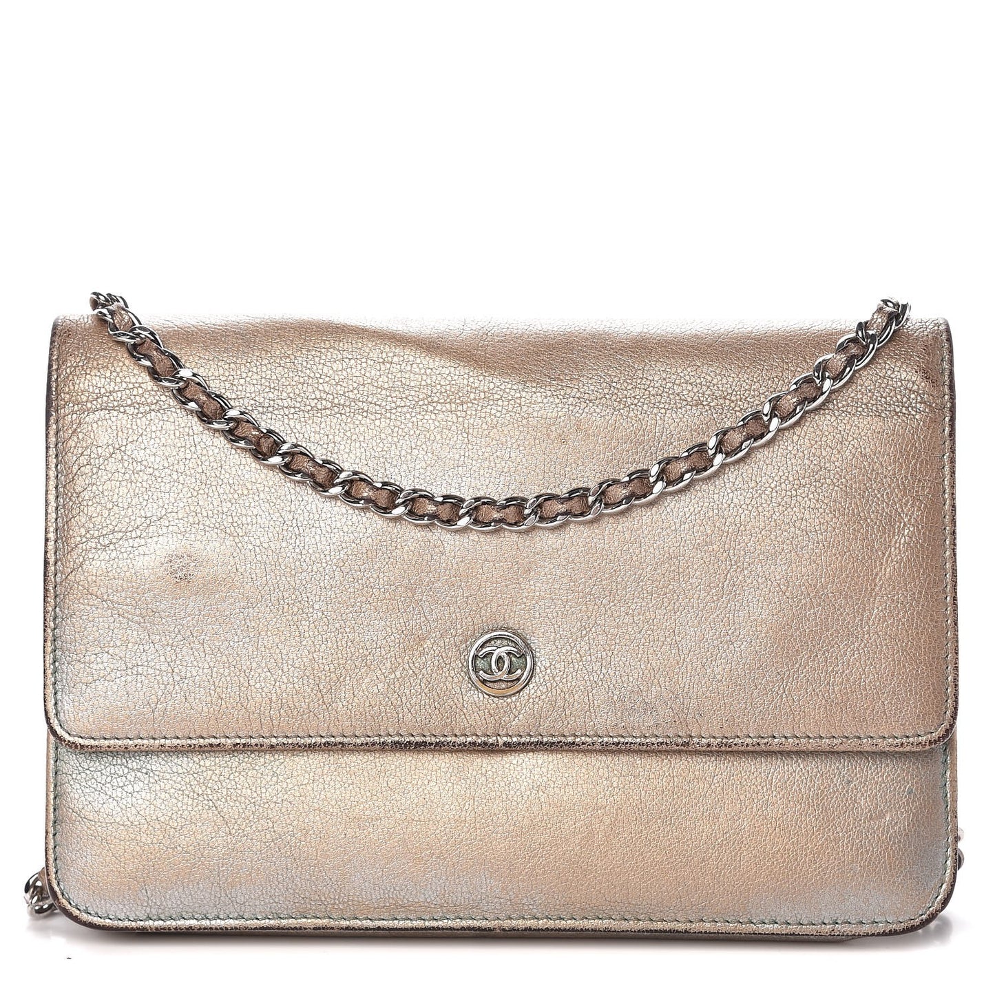 Metallic Goatskin Wallet On Chain WOC Gold