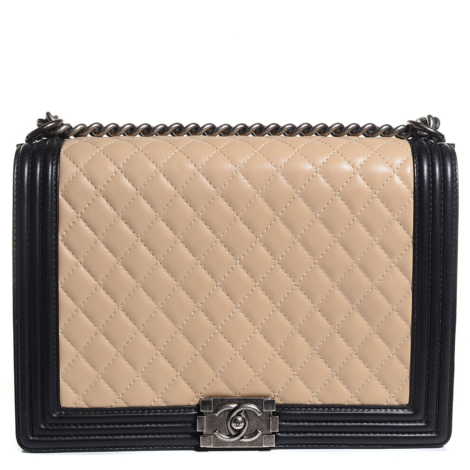 Chanel Lambskin Quilted Large Boy Flap Beige Black 1 of 16