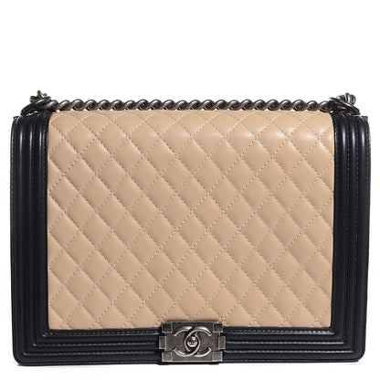 Chanel Lambskin Quilted Large Boy Flap Beige Black 1 of 16