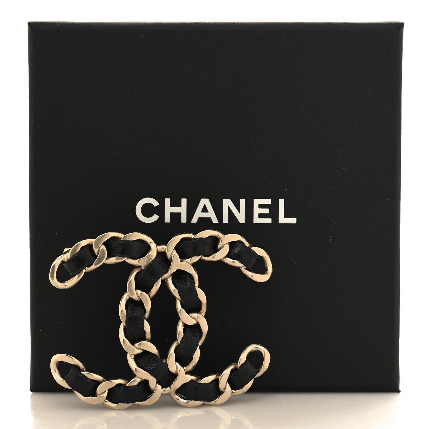 Lambskin Chain CC Brooch Black Gold