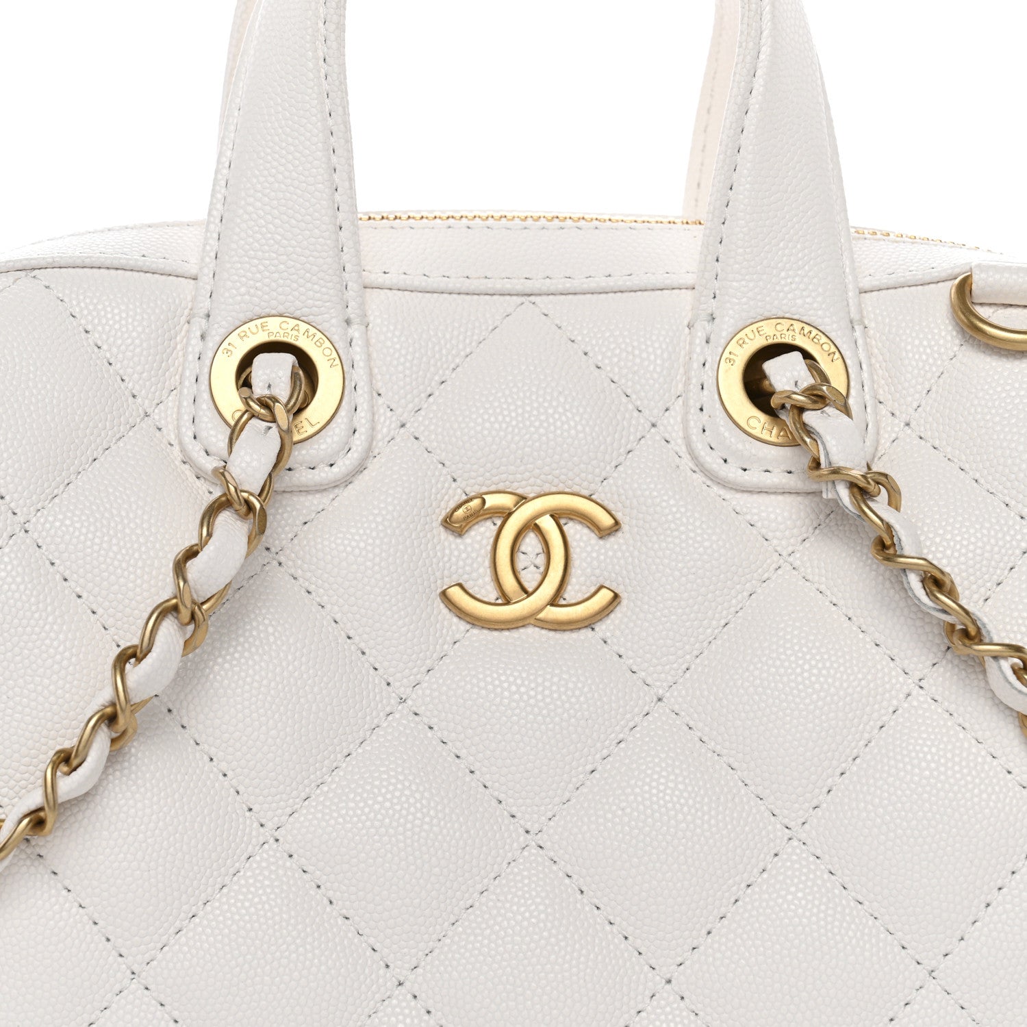 Chanel Caviar Quilted Small Bowling Bag White 8 of 11