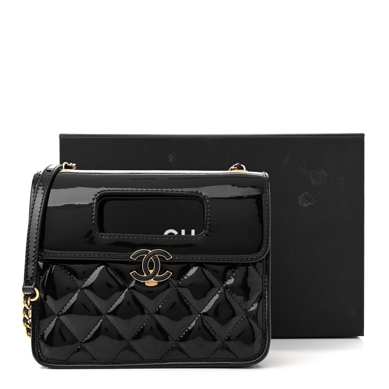 Chanel Patent Quilted Mini Graphic Catch Flap Black 12 of 12