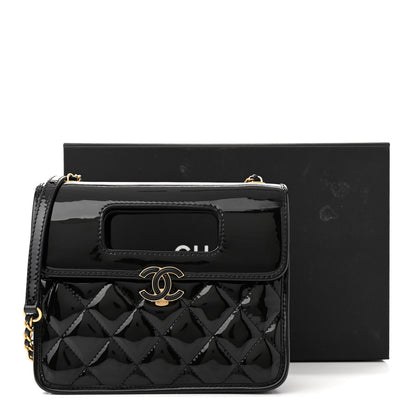 Chanel Patent Quilted Mini Graphic Catch Flap Black 12 of 12