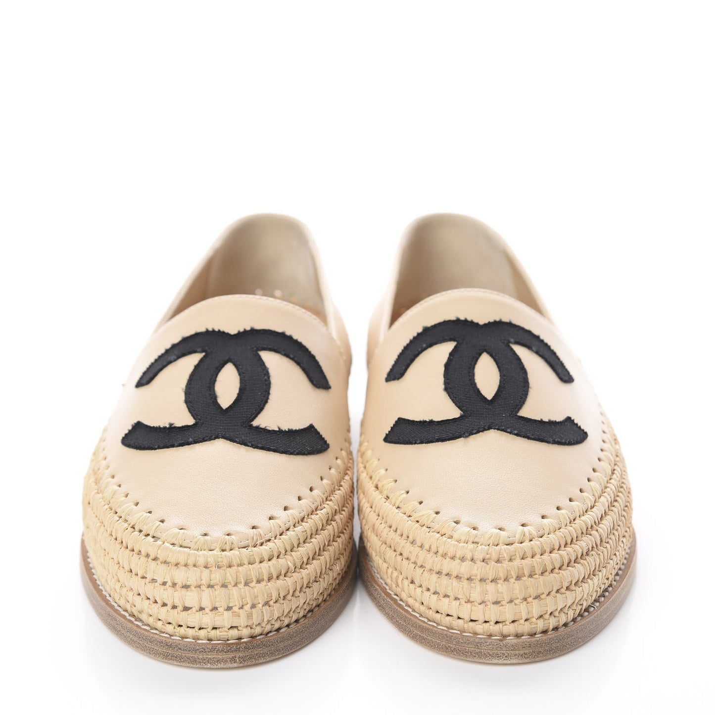 Lambskin Grosgrain CC Espadrilles 37 Beige Black