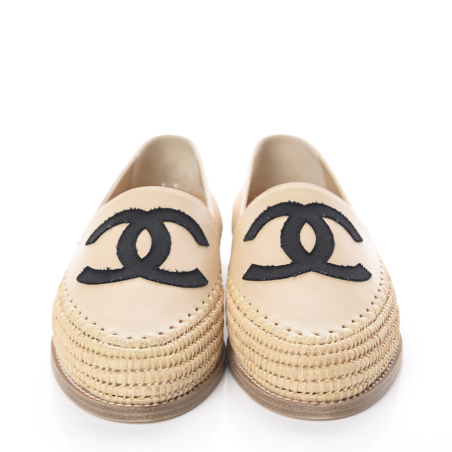 Chanel Lambskin Grosgrain CC Espadrilles 37 Beige Black 3 of 7