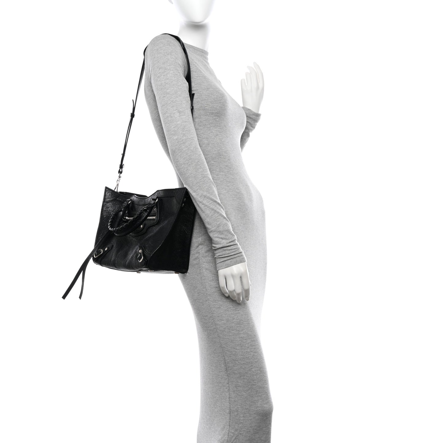 Agneau Arena Neo Classic Silver Hardware Medium Upside Down Tote Black