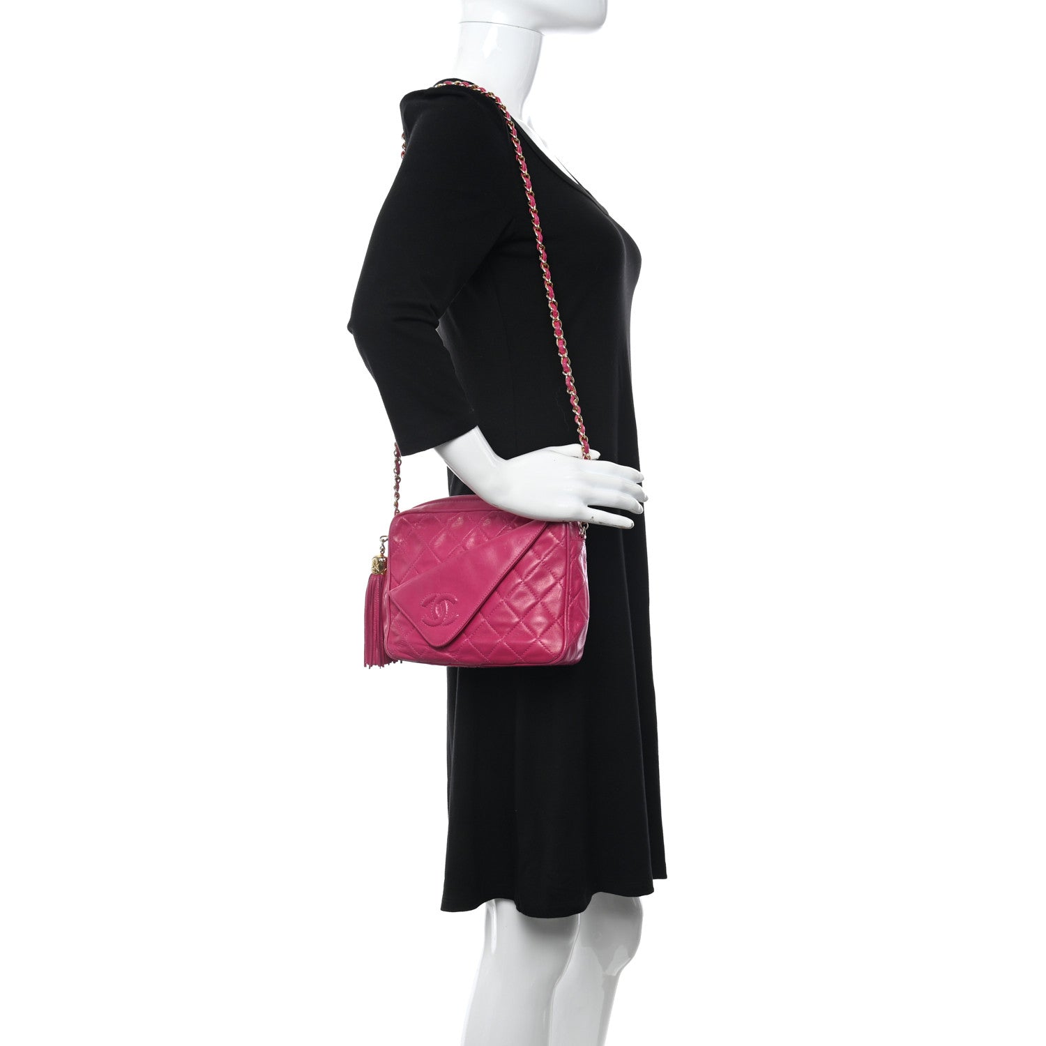 Chanel Lambskin Quilted Flap Tassel Camera Case Fuchsia 2 of 12