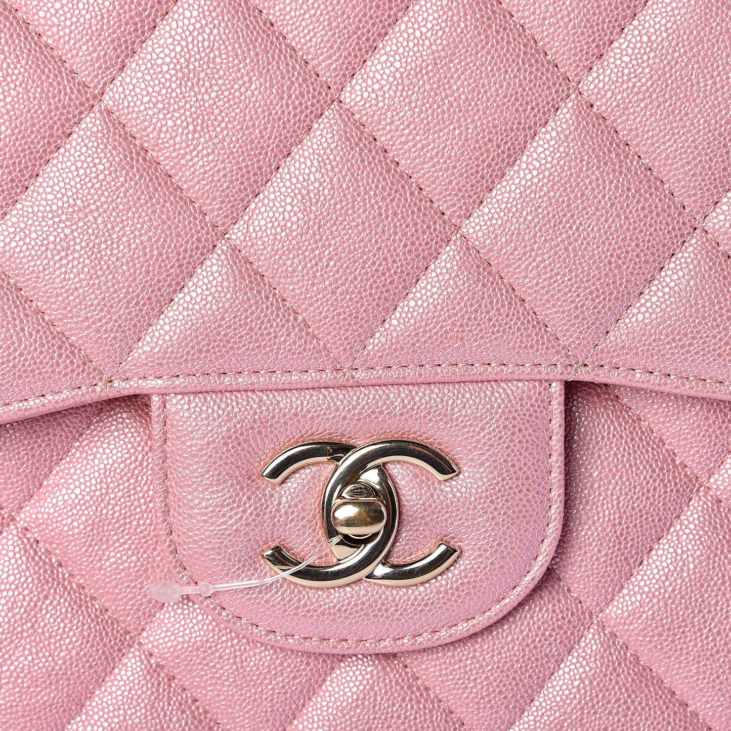 Iridescent Caviar Quilted Jumbo Double Flap Rose Pink