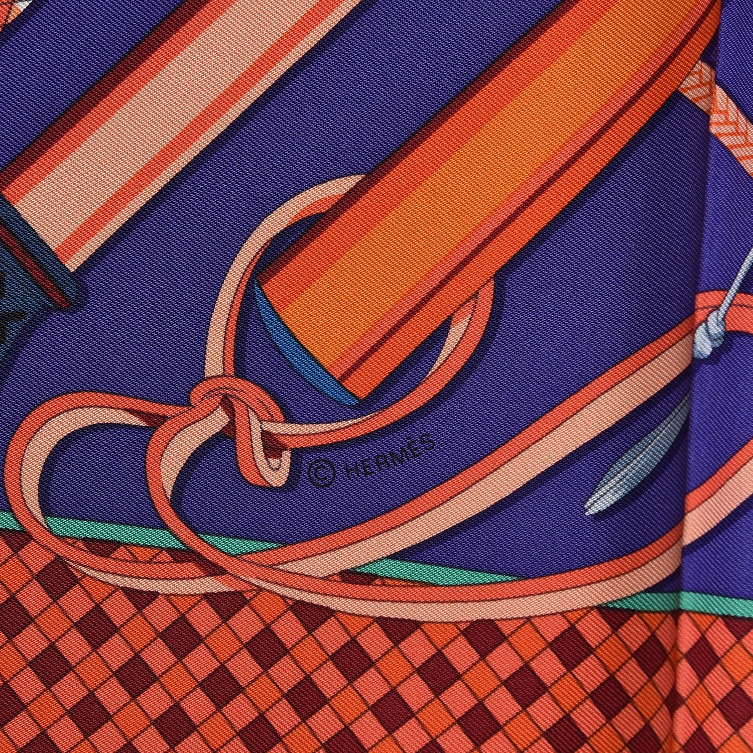 Hermes Silk Fouets et Badines Scarf 90 Ultra Violet Orange Gris Bleuete 3 of 4