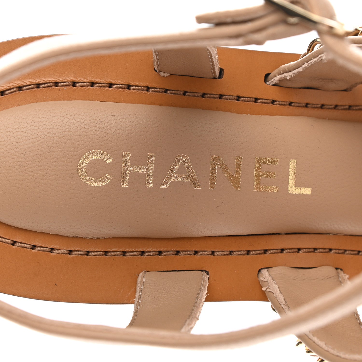 Chanel Lambskin Quilted Chain Wedge Sandals 40 Beige 7 of 9