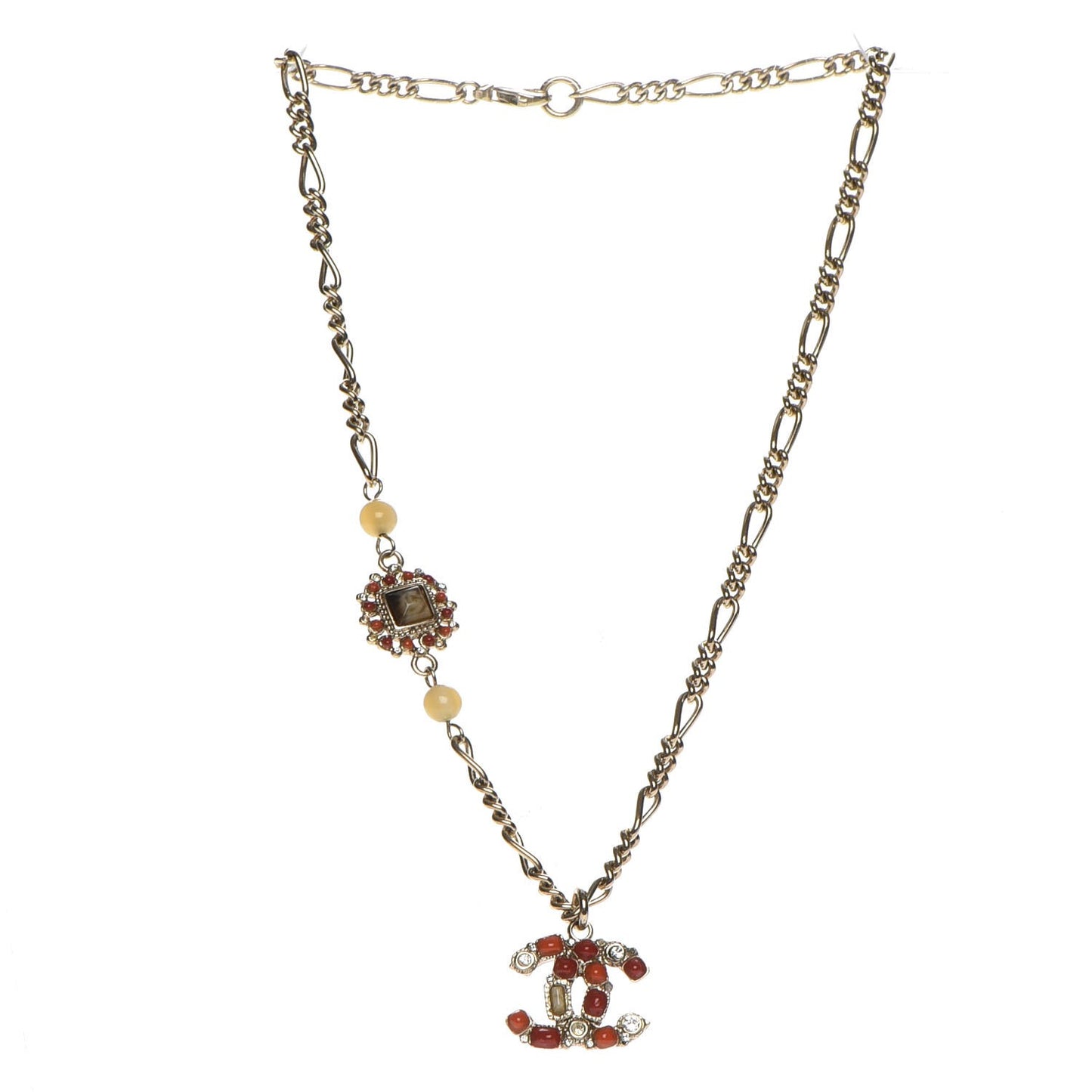 Crystal Gripoix Poured Glass CC Necklace Gold Red