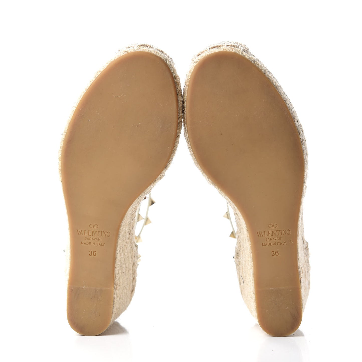 Grained Calfskin Rockstud Ankle Wrap Espadrille 15/85mm Wedges 36 Light Ivory