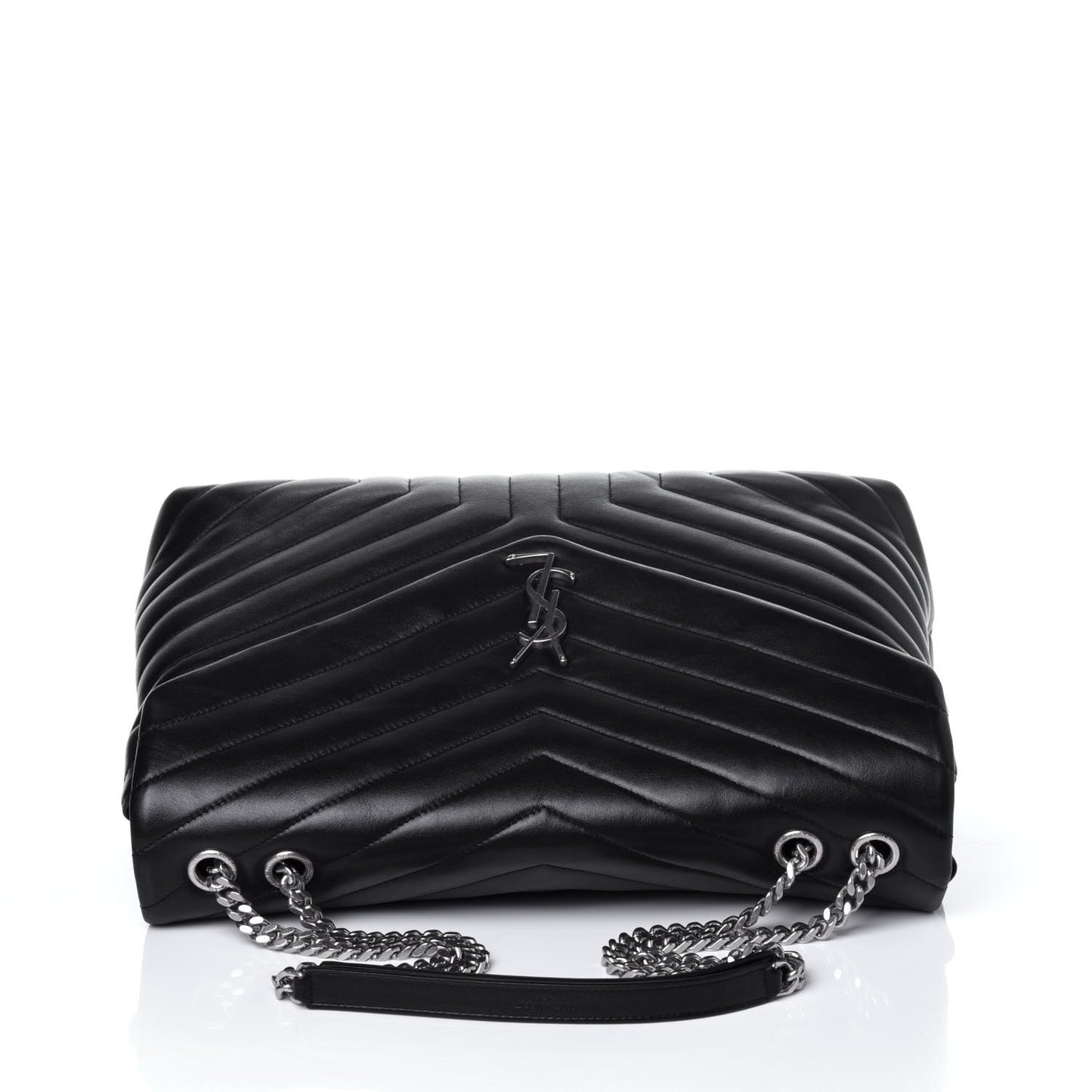 Calfskin Y Quilted Monogram Large Loulou Chain Satchel Black
