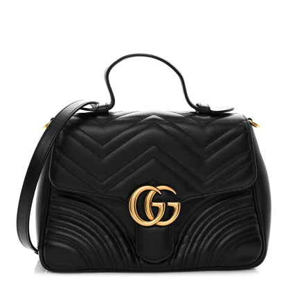 Gucci Calfskin Matelasse Small GG Marmont Top Handle Shoulder Bag Black 1 of 12