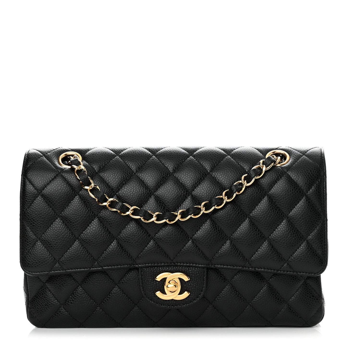 Caviar Quilted Medium Double Flap Black