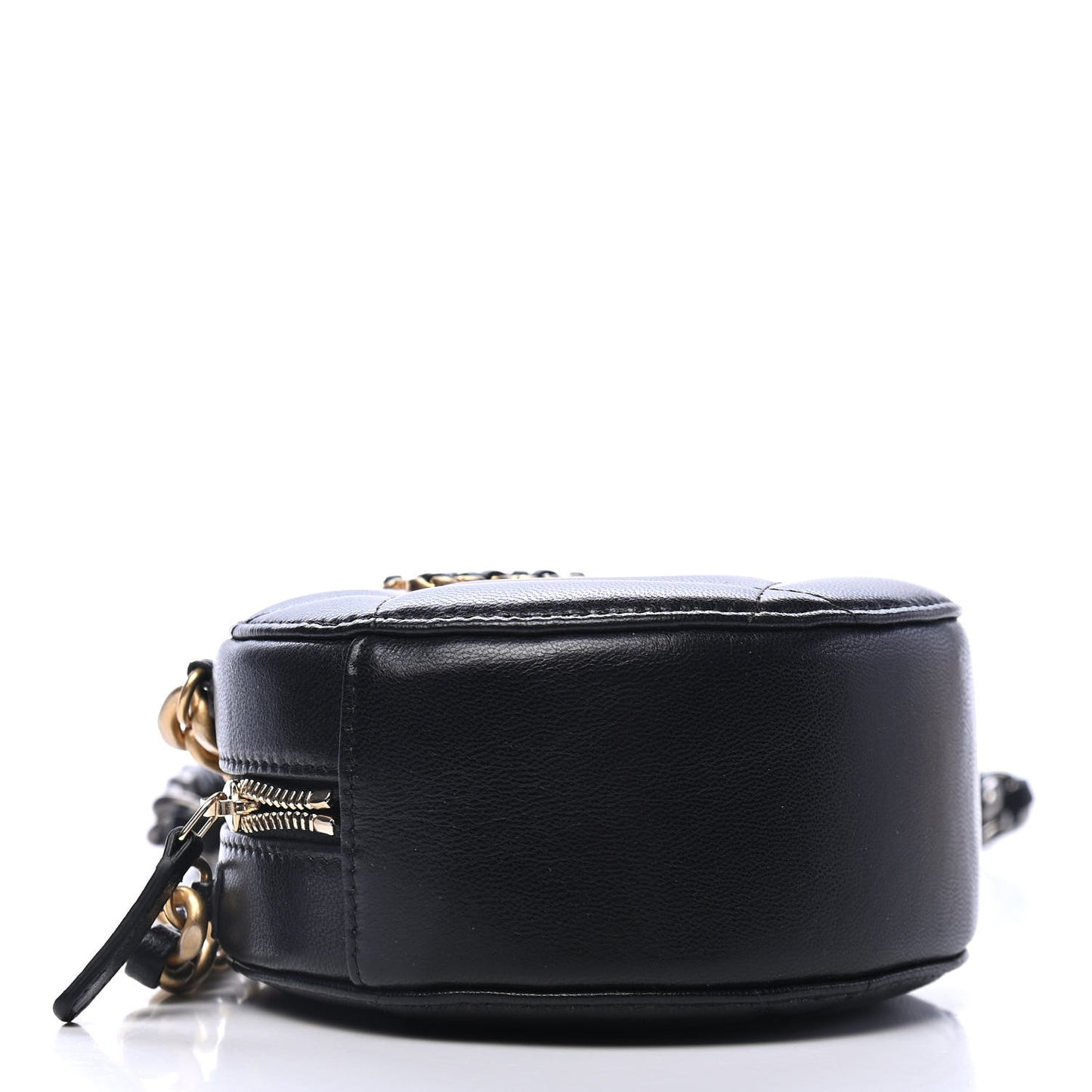 Shiny Goatskin Quilted Chanel 19 Round Clutch With Chain Black