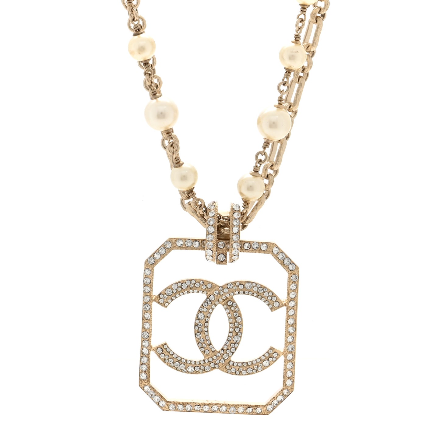 Pearl Crystal CC Double Strand Necklace Gold