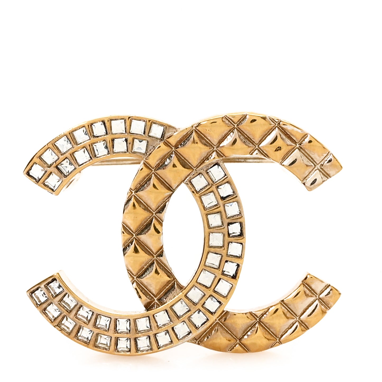 Baguette Crystal Quilted CC Brooch Gold