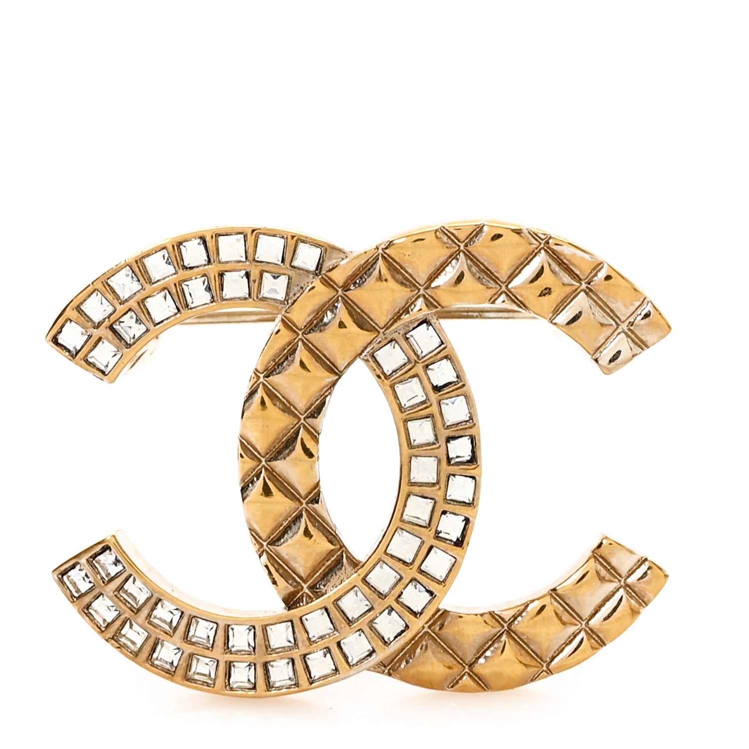 Chanel Baguette Crystal Quilted CC Brooch Gold 1 of 3