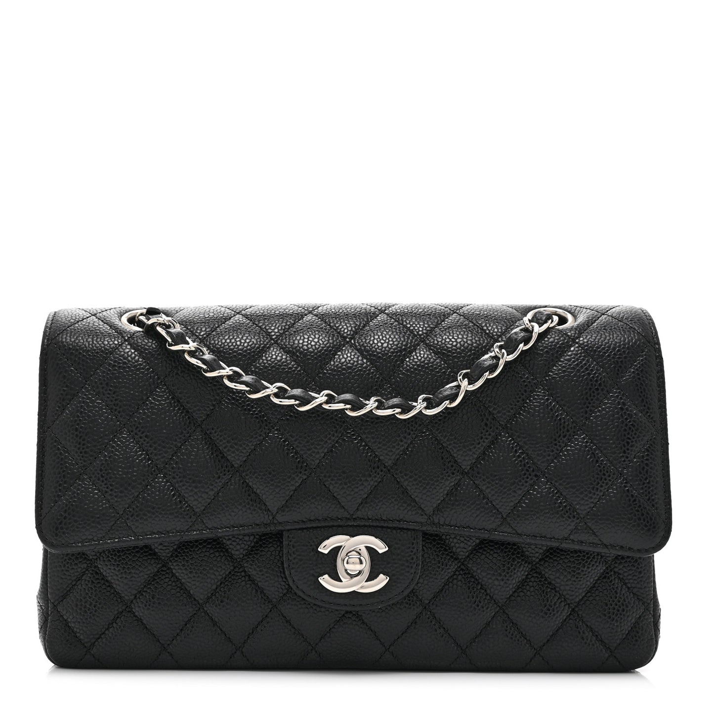 Caviar Quilted Medium Double Flap Black