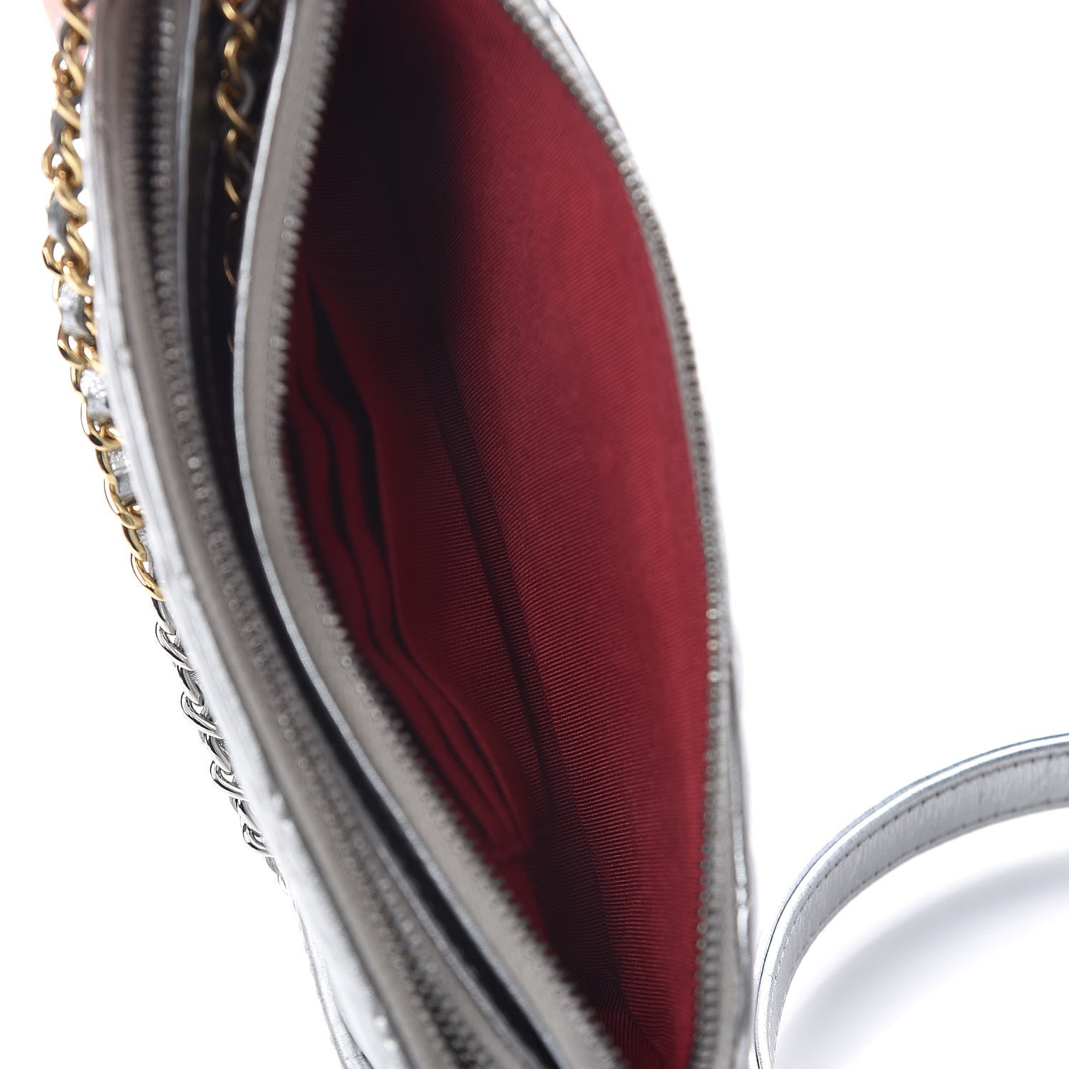 Chanel Metallic Lambskin Calfskin Quilted Small Gabrielle Clutch With Chain Silver 7 of 14