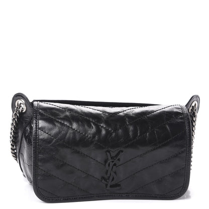 Saint Laurent Crinkled Calfskin Matelasse Monogram Niki Body Bag Black 1 of 8