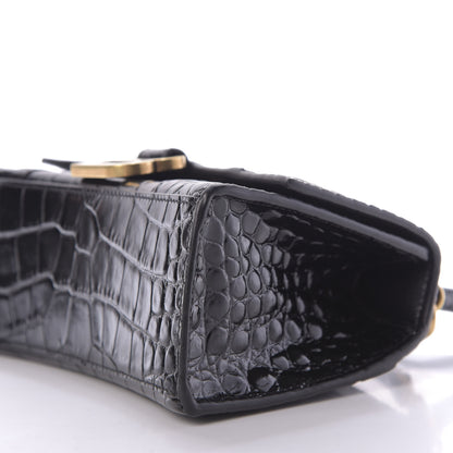 Balenciaga Shiny Calfskin Crocodile Embossed Hourglass Top Handle Bag XS Black 7 of 8
