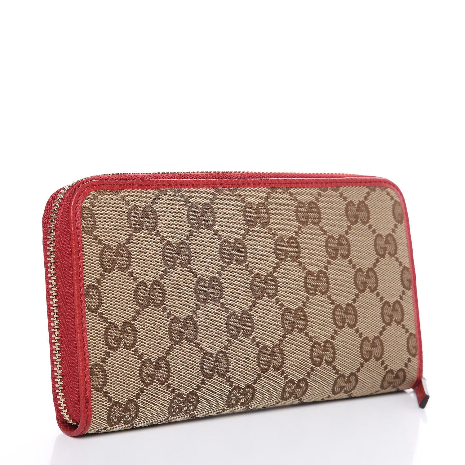 Gucci Monogram Dollar Calfskin Zip Around Wallet Beige Ebony Rosso 3 of 11