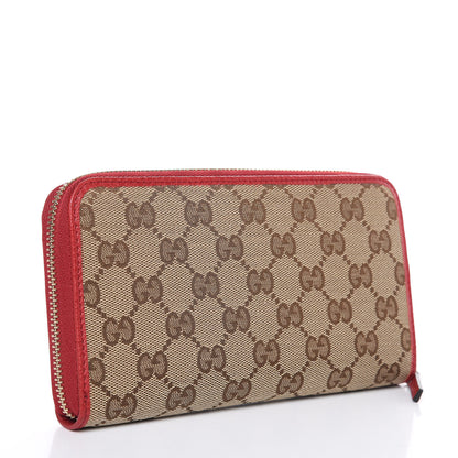 Gucci Monogram Dollar Calfskin Zip Around Wallet Beige Ebony Rosso 3 of 11