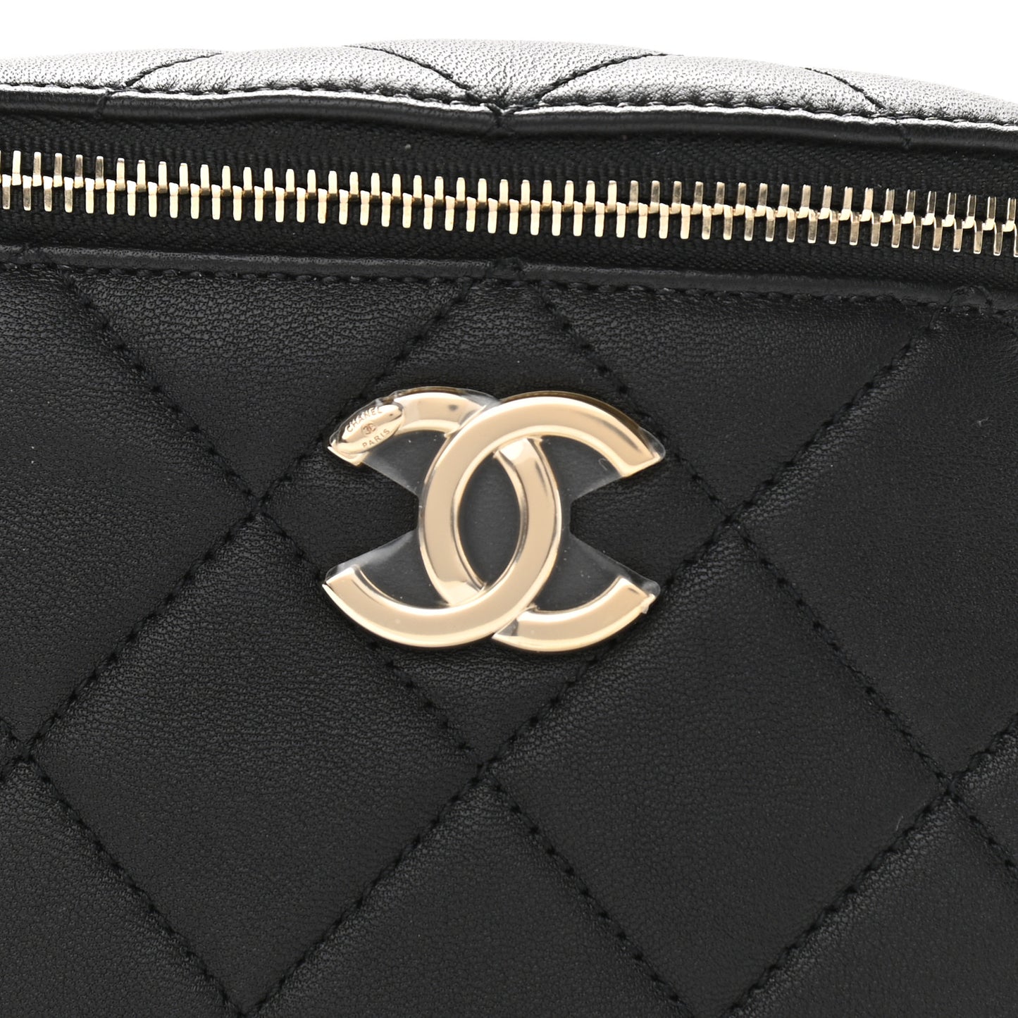 Lambskin Quilted Resin Bi-Color Waist Bag Fanny Pack Black