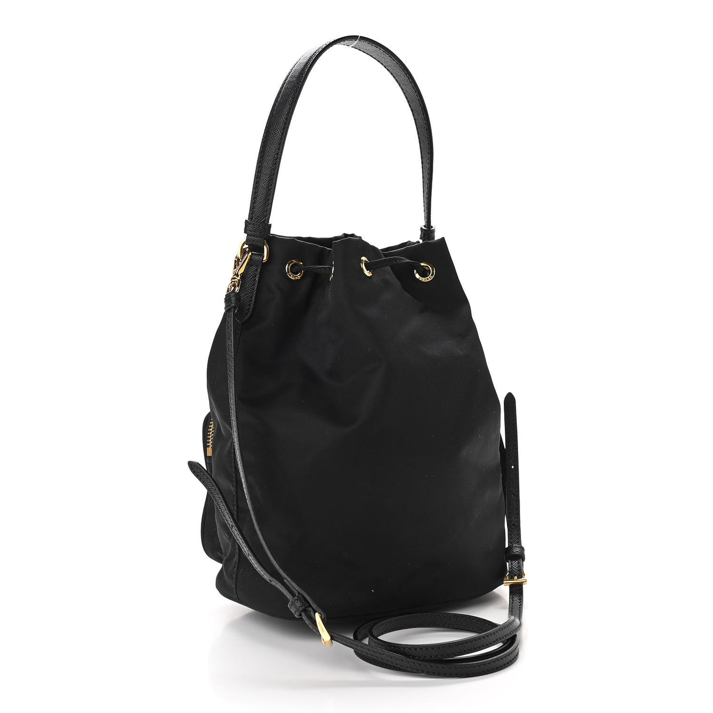 Saffiano Tessuto Nylon Mini Bucket Crossbody Bag Black