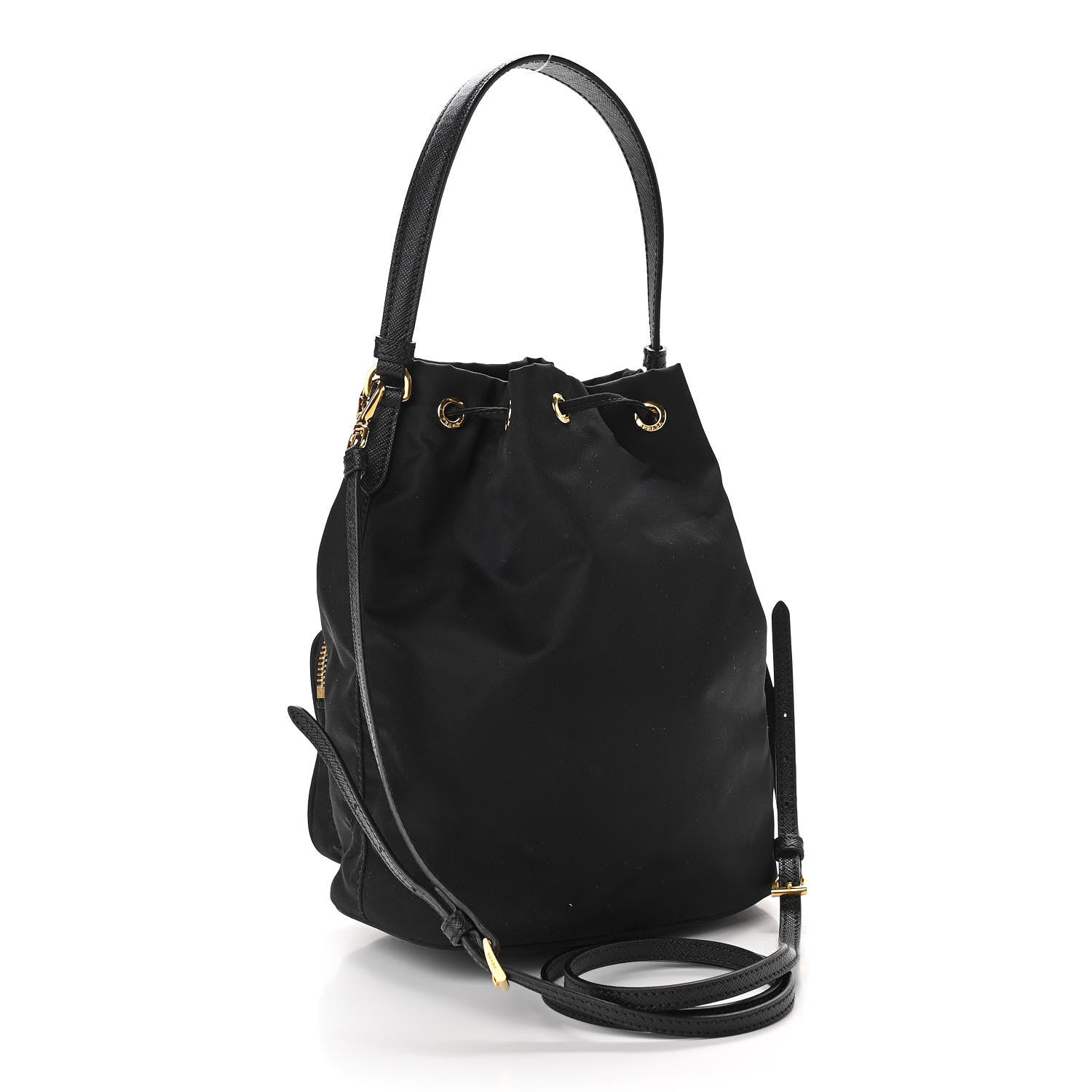 Prada Saffiano Tessuto Nylon Mini Bucket Crossbody Bag Black 3 of 9