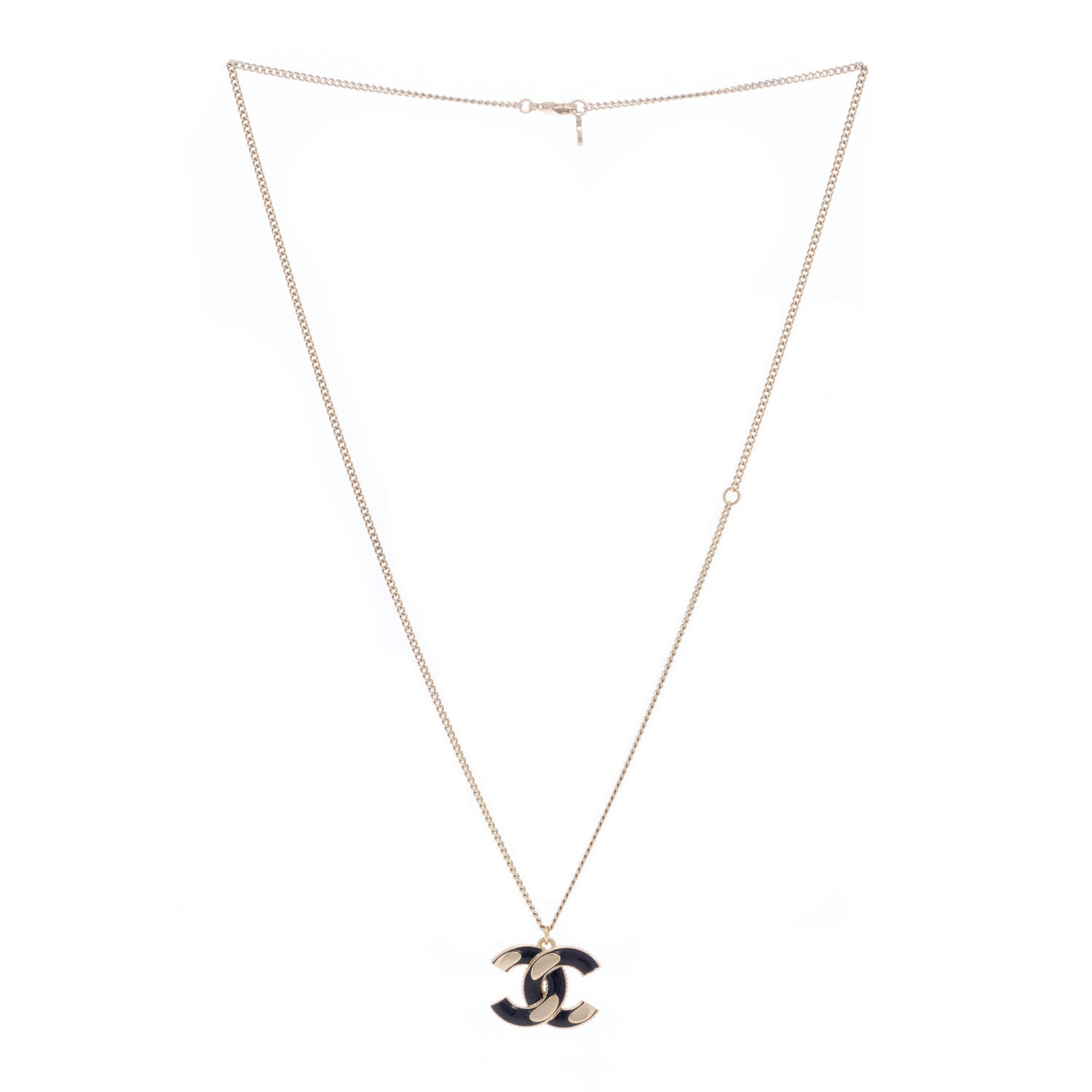 Chanel Enamel CC Pendant Necklace Black Light Gold 2 of 3