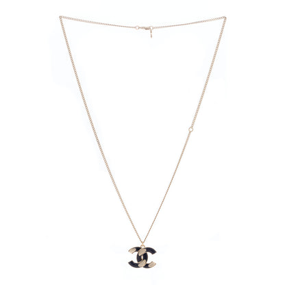 Chanel Enamel CC Pendant Necklace Black Light Gold 2 of 3