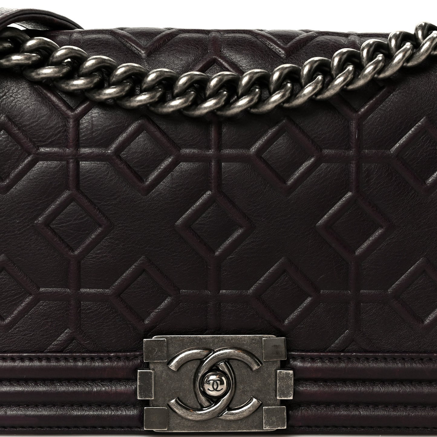 Calfskin Crystal Embossed Medium Boy Flap Plum