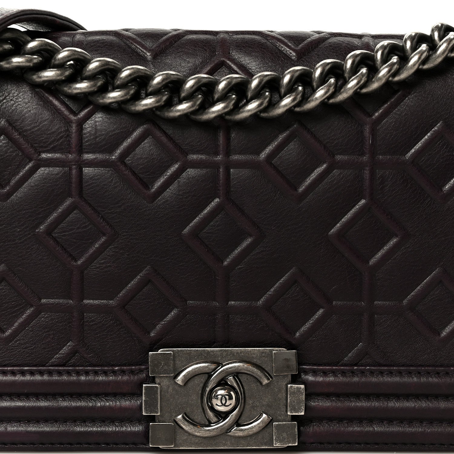 Chanel Calfskin Crystal Embossed Medium Boy Flap Plum 8 of 11