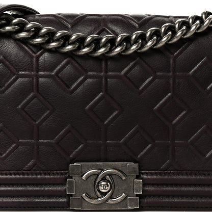 Chanel Calfskin Crystal Embossed Medium Boy Flap Plum 8 of 11