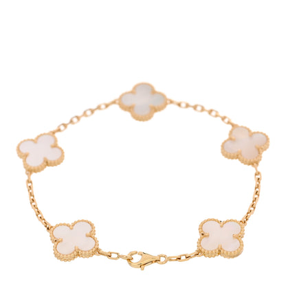 Van Cleef & Arpels 18K Yellow Gold Mother of Pearl 5 Motifs Vintage Alhambra Bracelet 2 of 4