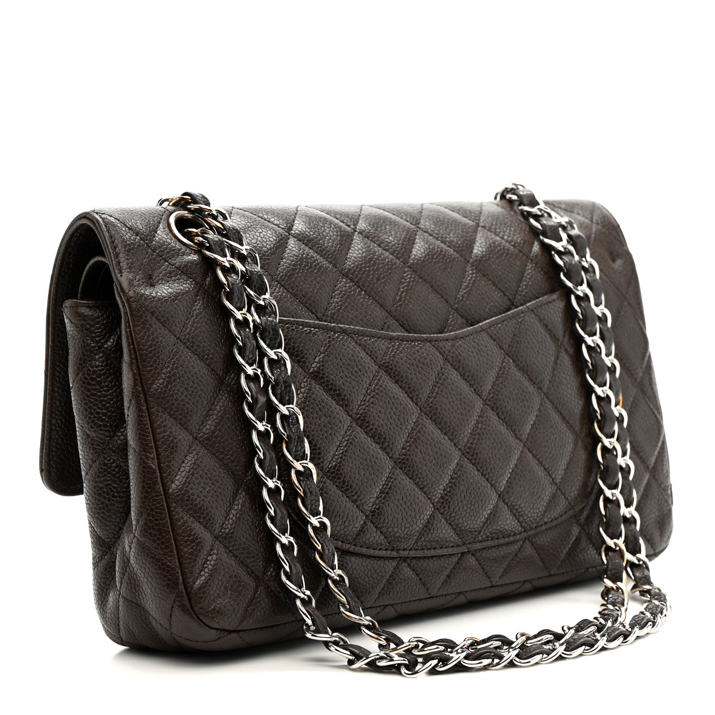 Caviar Quilted Medium Double Flap Brown
