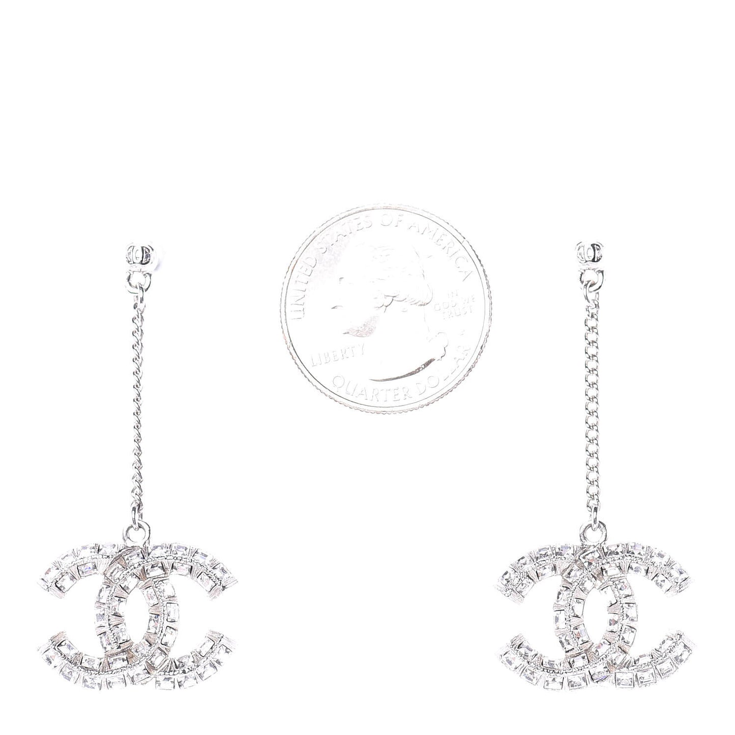 Baguette Crystal CC Drop Earrings Silver