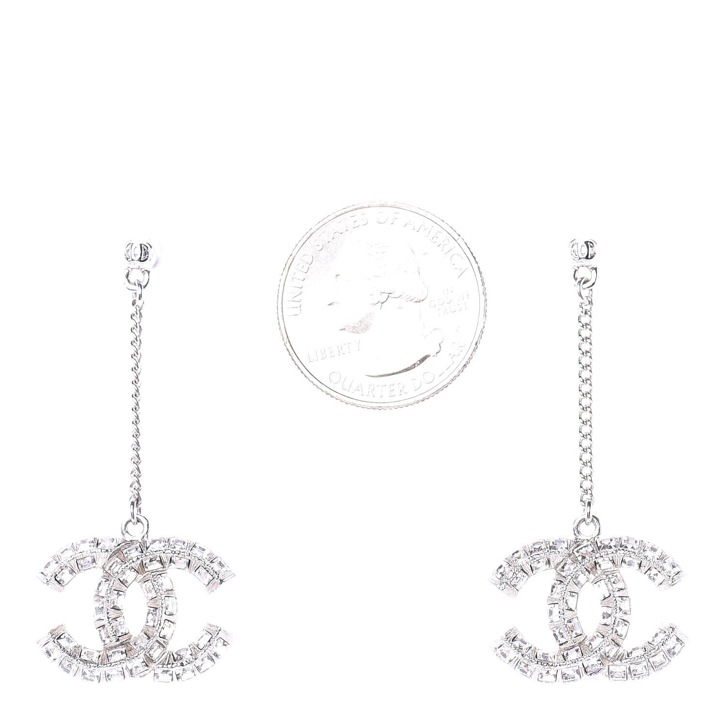 Chanel Baguette Crystal CC Drop Earrings Silver 3 of 4