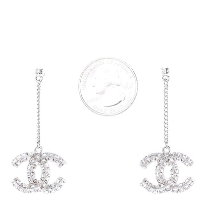 Chanel Baguette Crystal CC Drop Earrings Silver 3 of 4