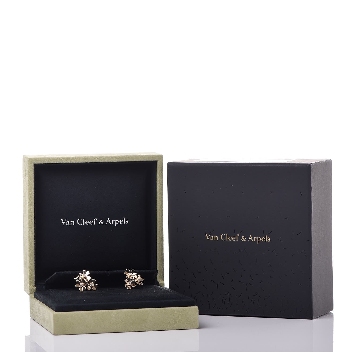 Van Cleef & Arpels 18K Yellow Gold Diamond Mini Frivole 3 Flowers Earrings 5 of 5