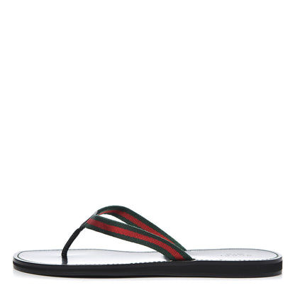 Gucci Nylon Calfskin Web Womens Thong Sandals 39.5 Green Red Black 1 of 12