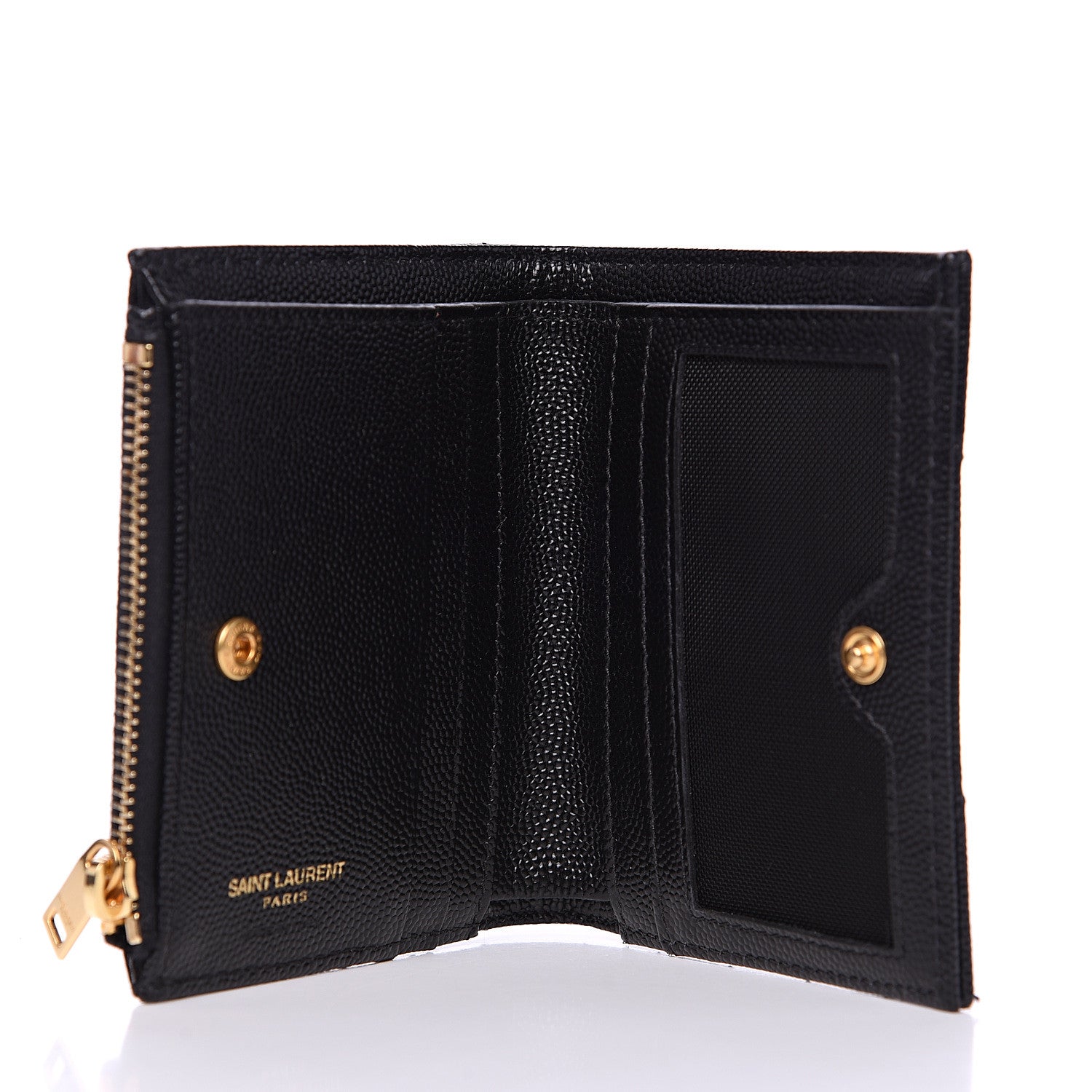 Saint Laurent Grain De Poudre Matelasse Chevron Monogram Zipped Card Case Black 4 of 7