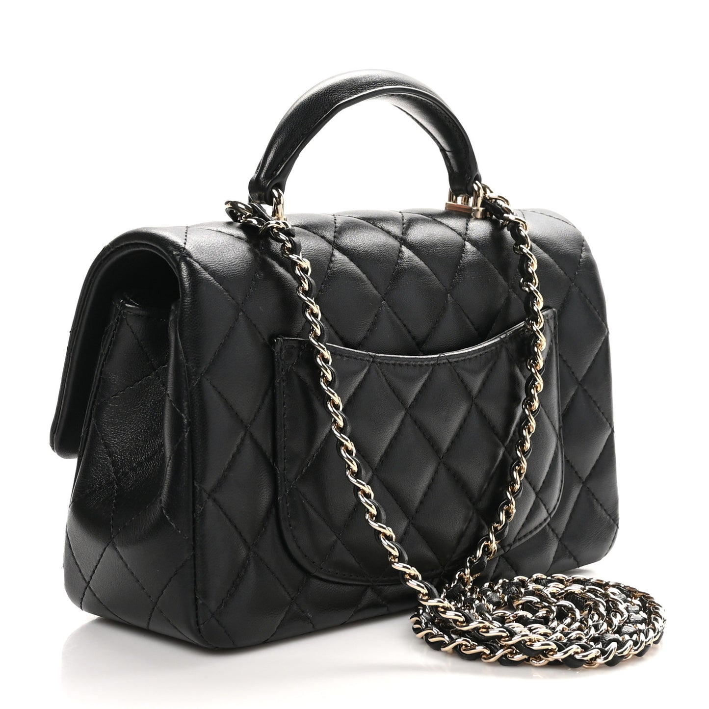 Lambskin Quilted Mini Top Handle Rectangular Flap Black