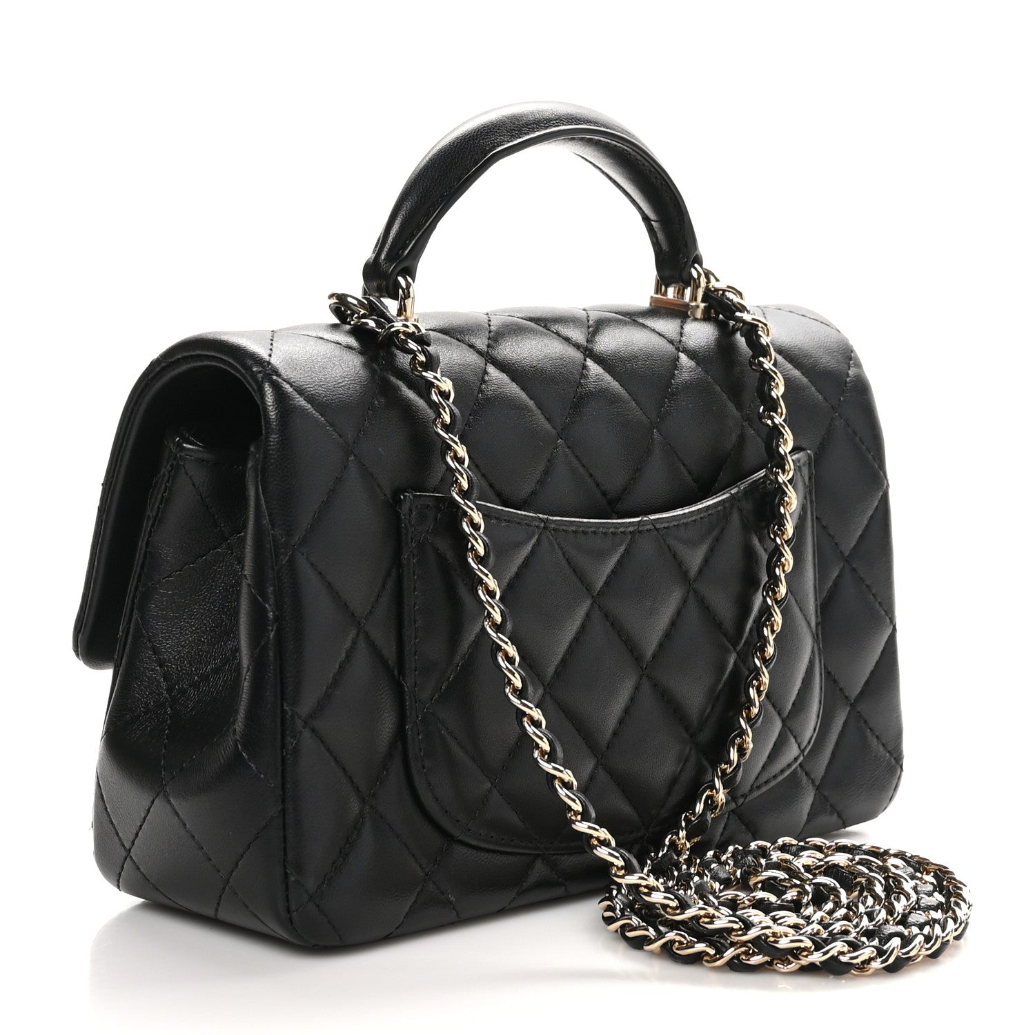 Chanel Lambskin Quilted Mini Top Handle Rectangular Flap Black 4 of 13