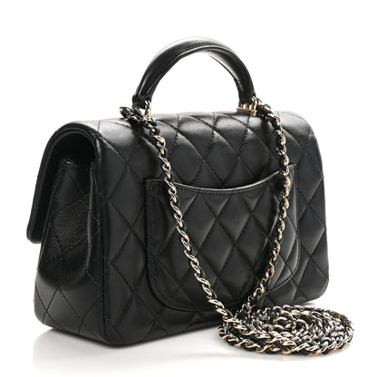 Chanel Lambskin Quilted Mini Top Handle Rectangular Flap Black 4 of 13